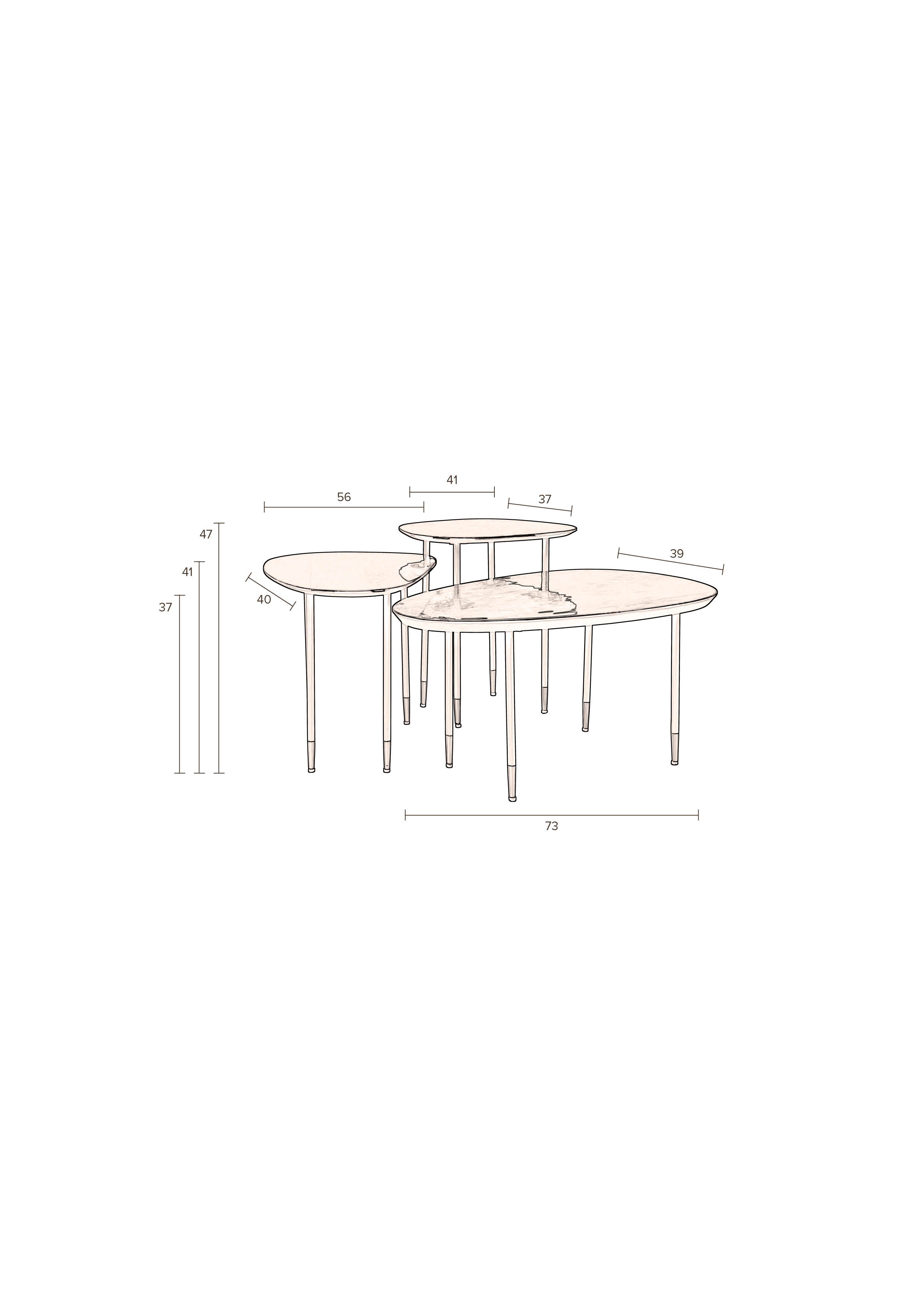 Dutchbone Set of 3 Phyllis Gloss Black Mango Wood Side Tables Nest